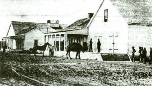 The only known photograph of an Army camel. Government Depot near Banning's Wharf.