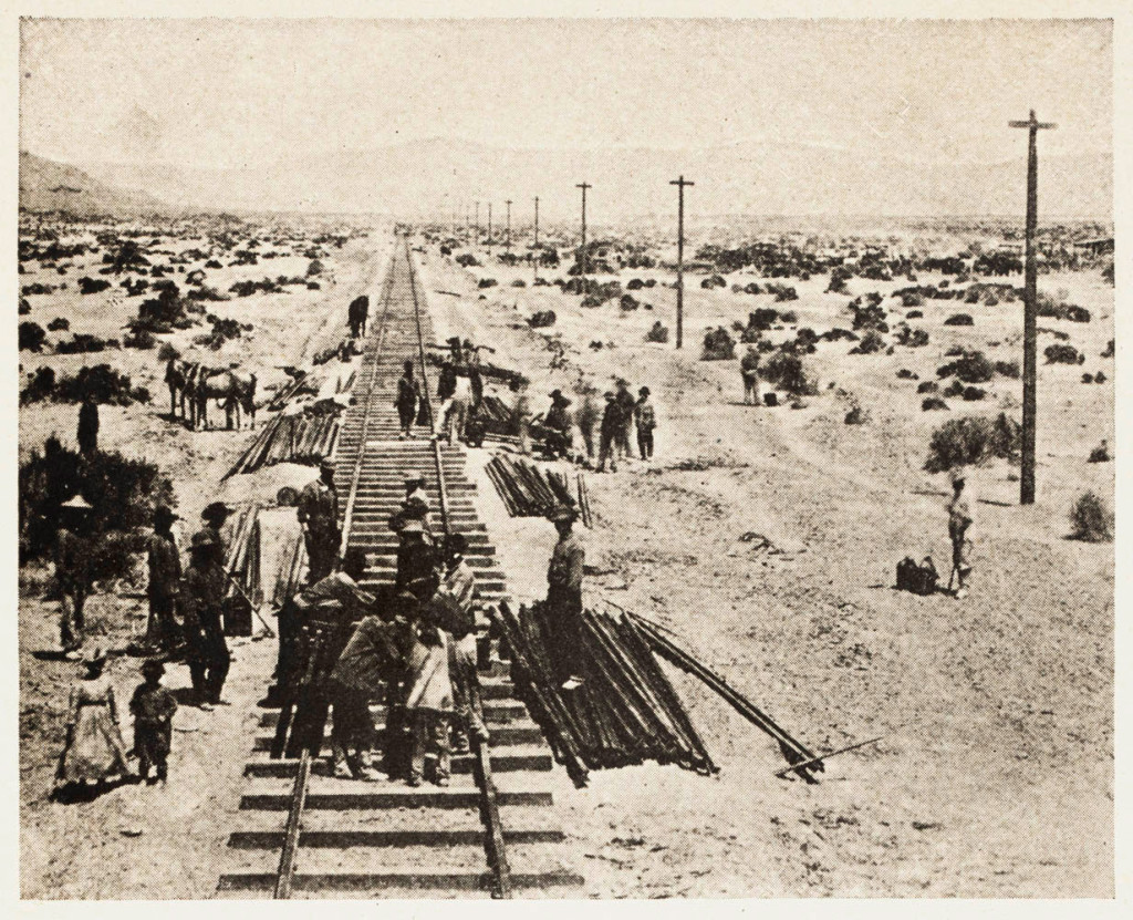 Alfred A. Hart photograph of Chinese Central Pacific construction crews along the Humboldt Plains in Nevada.