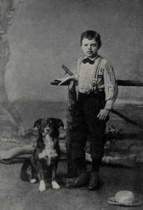 Jack London, age 9, with his dog Rollo in 1885.