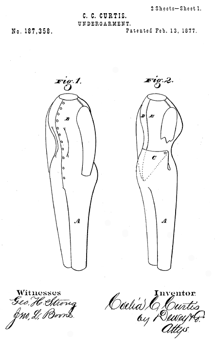 Coelia C. Curtis undergarment patent, 1877