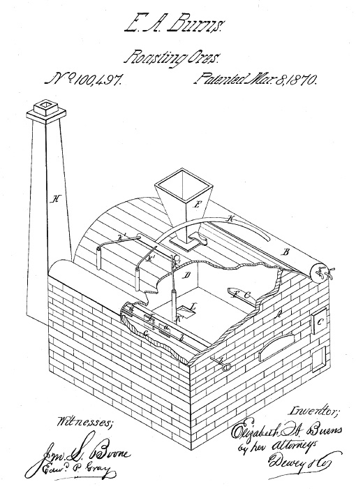 Elizabeth A. Burns patent for roasting ores (1870).