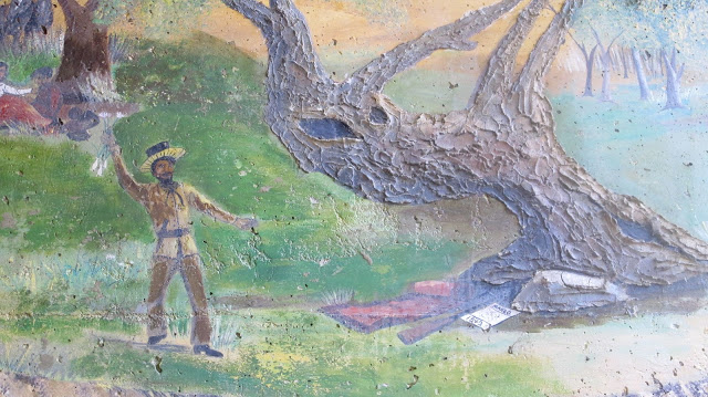 Mural at the Placerita Canyon Nature Area depicting Francisco Lopez y Arbello's discovery of gold.