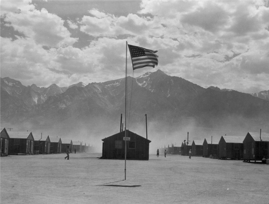 A hot windstorm brings dust to Manzanar from the surrounding desert July 3, 1942.