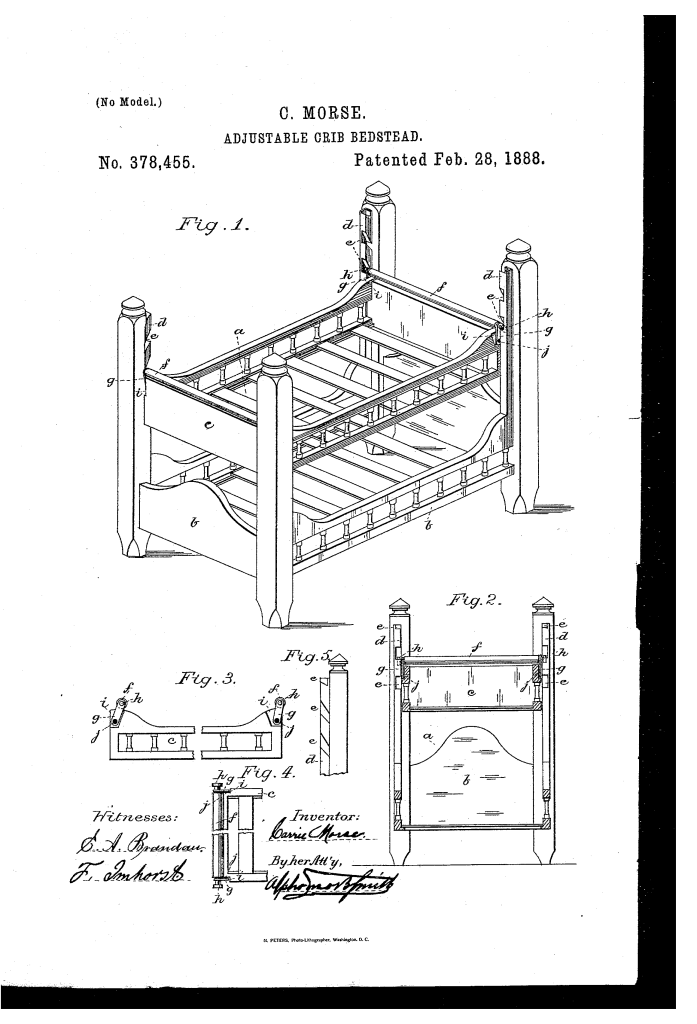 Carrie Morse of San Francisco patented adjustable crib-bedstead (1888)