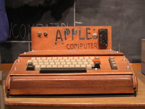 Apple I computer, with a homemade wooden computer case.