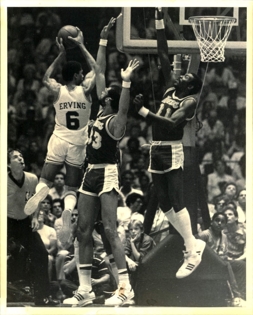 Jabbar, Erving and Malone Lakers vs. Sixers in NBA Finals (1982-83).