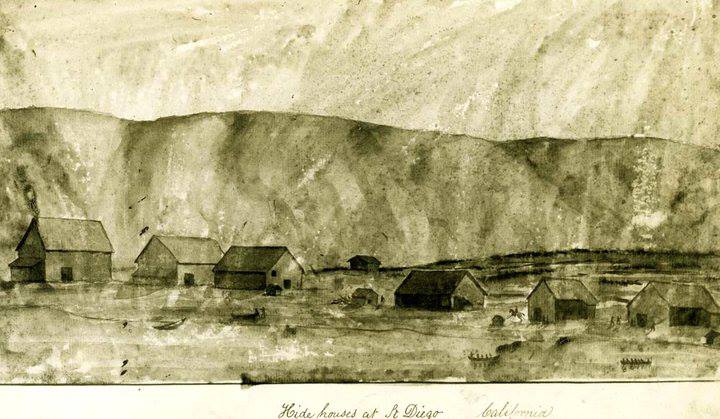 San Diego hide houses drawn by William H. Myers, gunner on the USS Cyane (circa 1834).