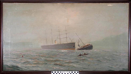 Collision of Oceanic and City of Chester, painting by Robert Gilbert (1888).