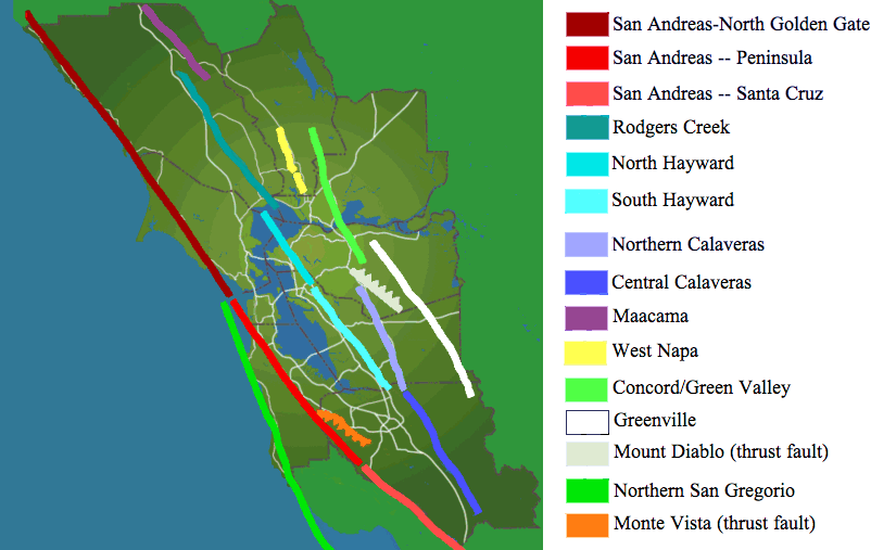 San Francisco Bay Area earthquake faults.