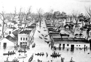 Sacramento flooded in the winter of 1849 - 1850.