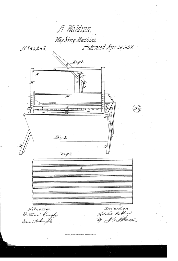 Adelia Waldron patent for an improved washing machine (1867).